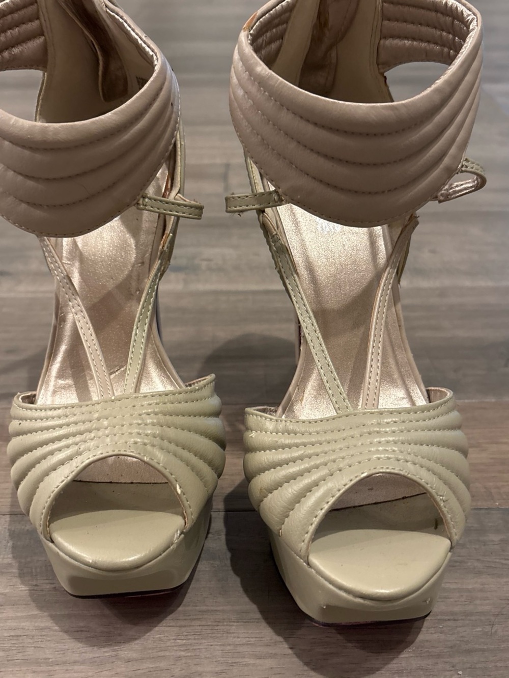 Charlotte Russe Cream Quilted Platform Ankle-Strap Heels
